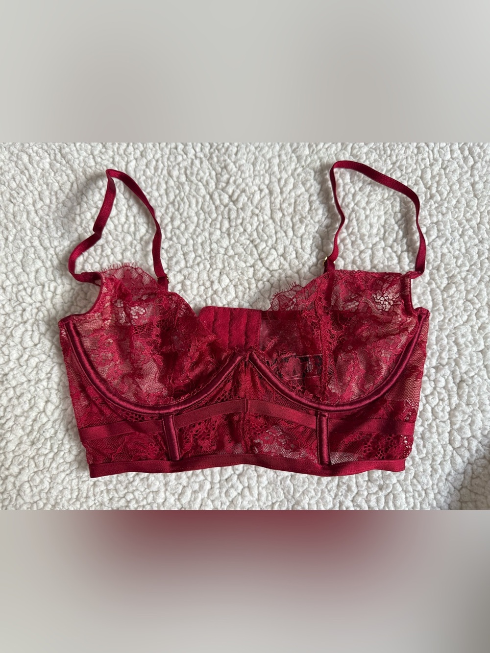 Victoriaโs Secret Very Sexy Red Lace Longline Corset Bustier Bra 34C NWOT